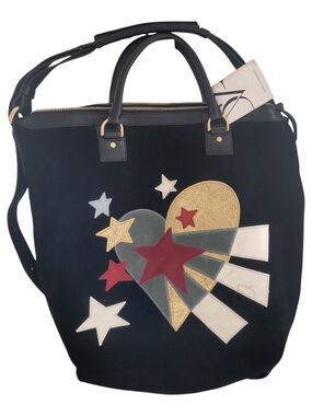 Diane Von Furstenberg Genuine Suede Tote with Multi-Color Star & Heart Appliqués